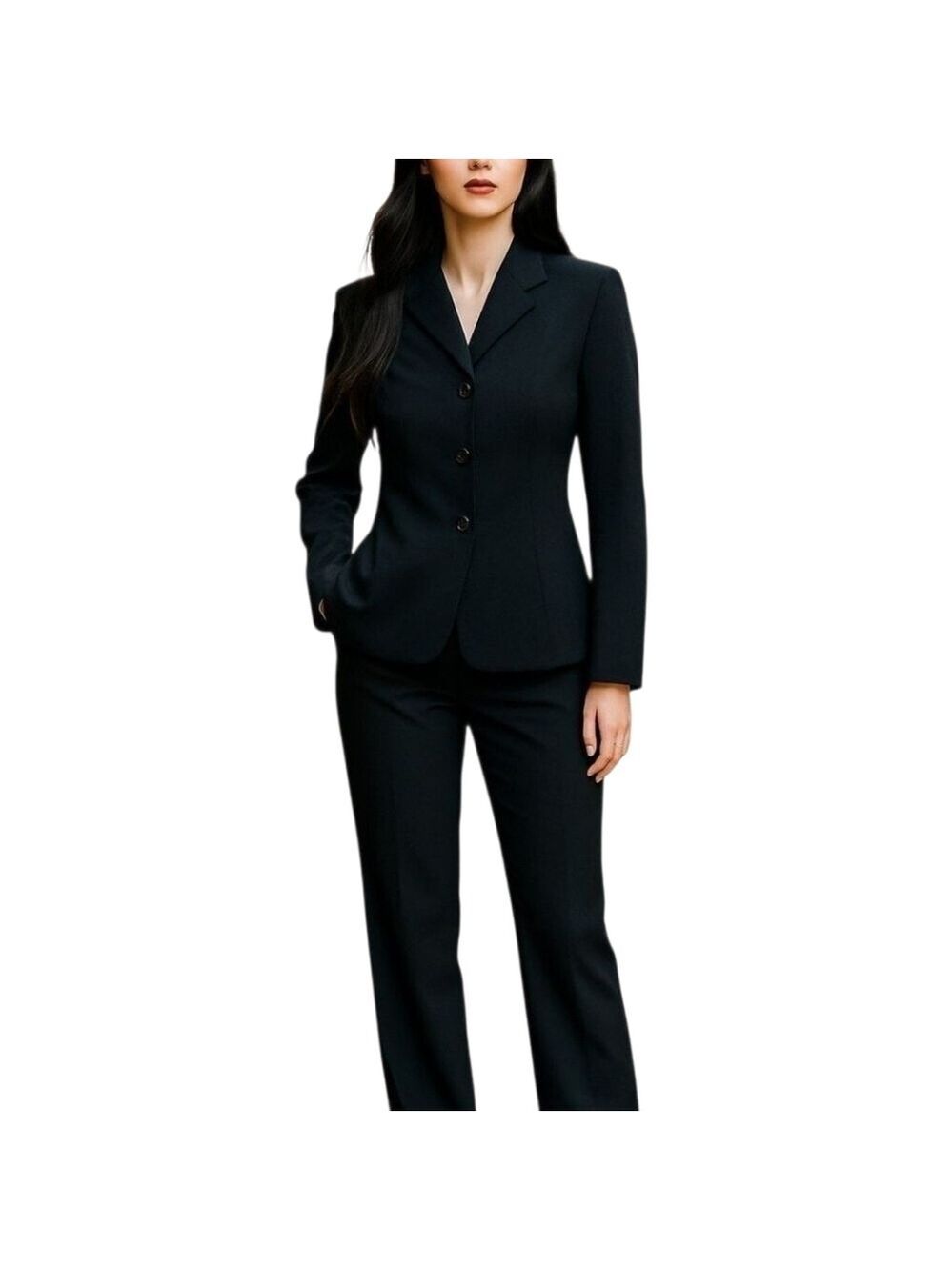 𝅺kasper Petites Black Lined Collared Long Sleeve Button Down Blazer Size 2P